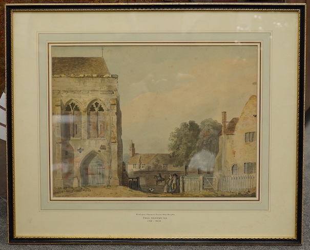 Paul Sandby RA (1725-1809), watercolour, ‘Eltham Palace from the south’, unsigned, inscribed to the mount, together with a letter from Frank J. Sabin to Captain E. J. Priestley, dated 1963, from an archive relating to El